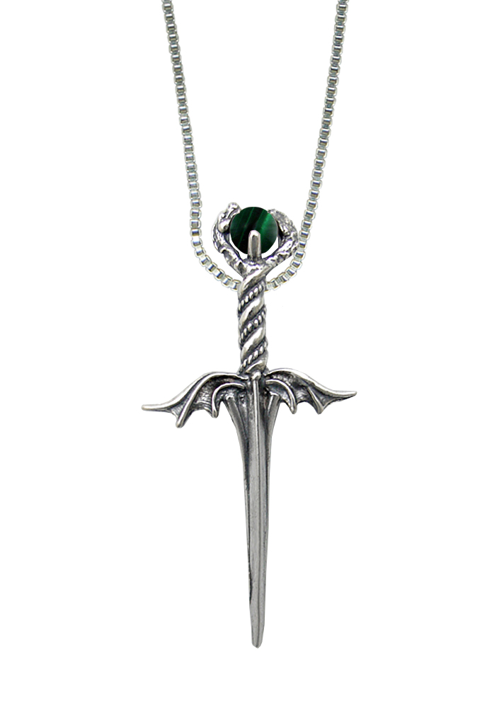 Sterling Silver Dragon's Desire Knife Dagger Pendant With Malachite